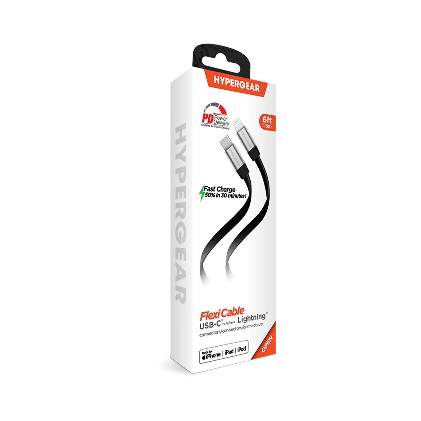 Hypergear Flexi USB-C to Lightning Flat Cable 6Ft