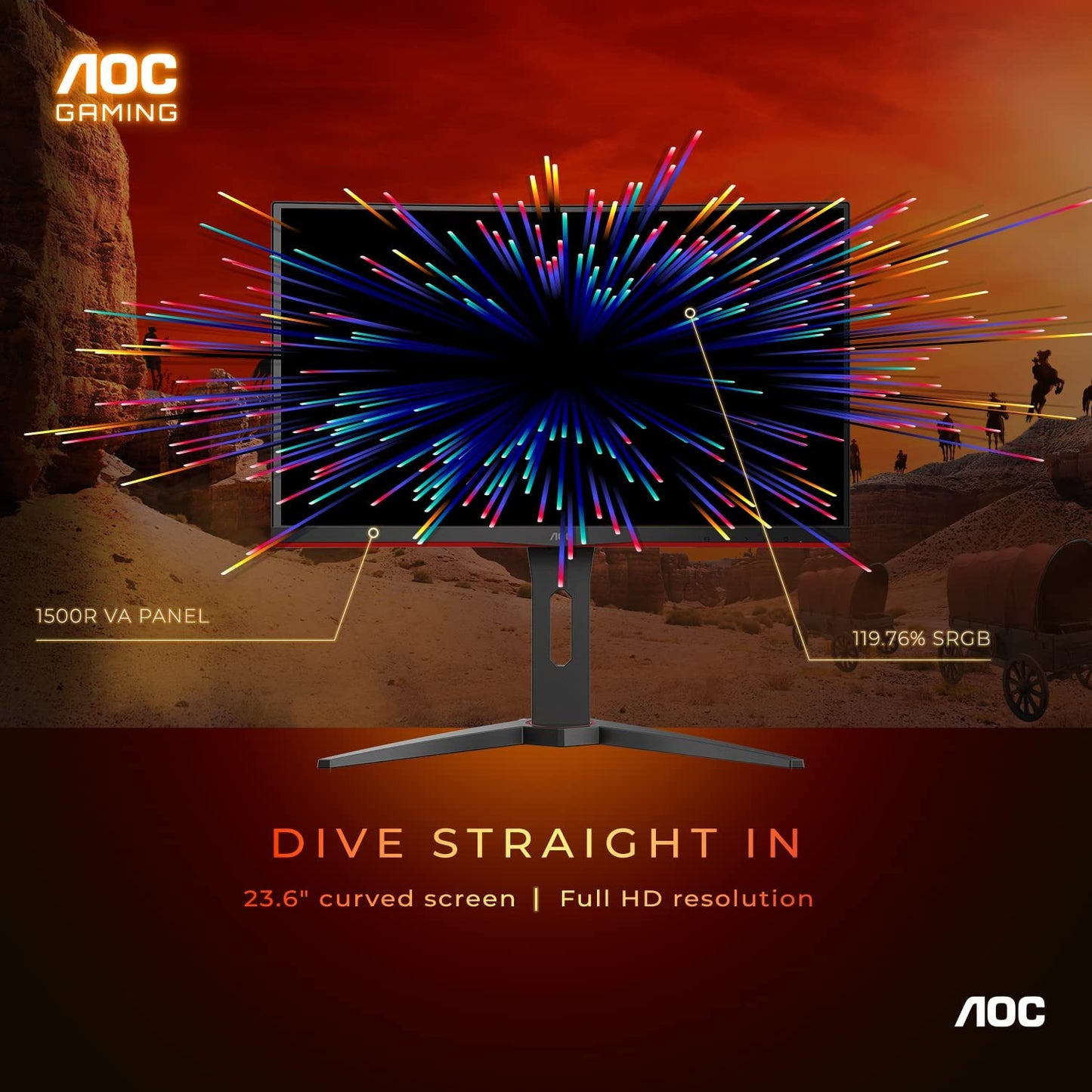 AOC  24" Curved Frameless Gaming Monitor, FHD 1920X1080, , Height Adjustable Black