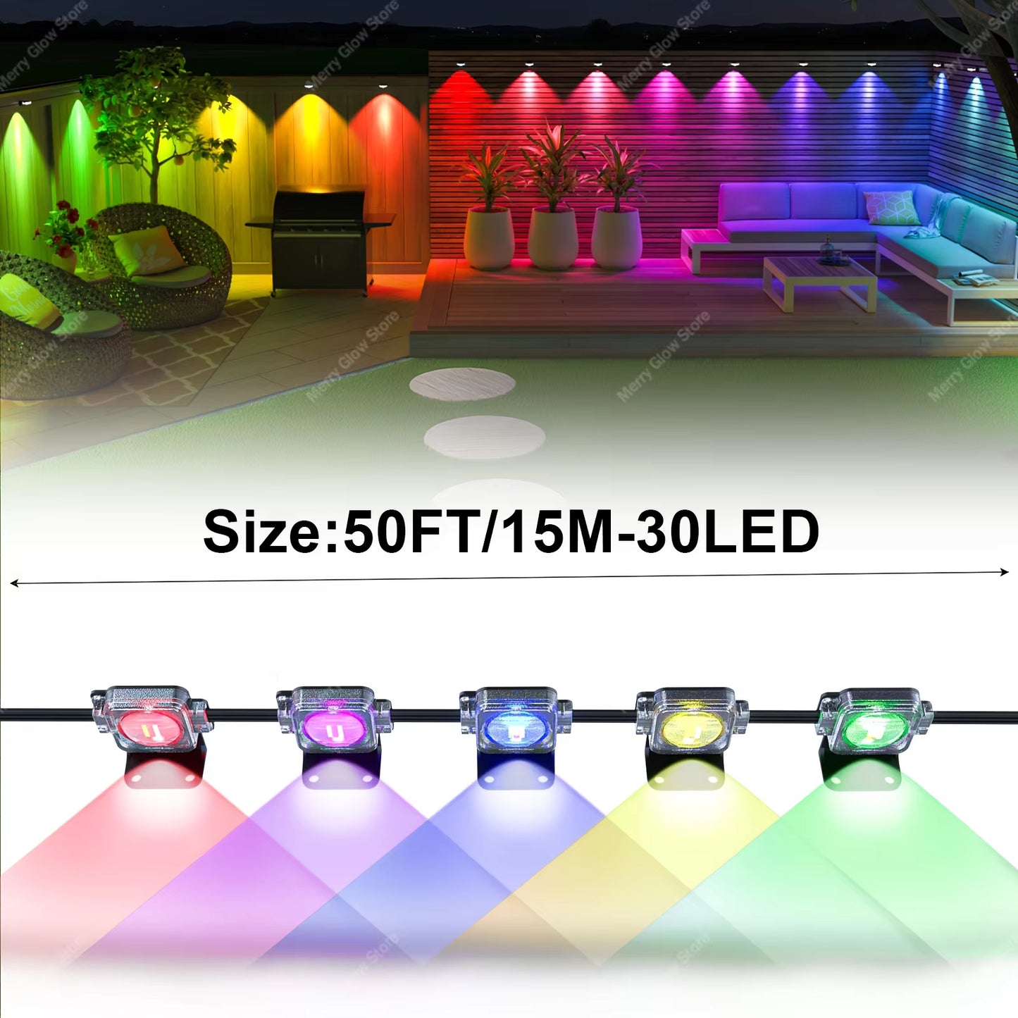 150FT Permanent Outdoor Smart RGBIC Eave Lights Multiple Scene Modes 90LED Cornice Lights for Holiday Halloween Christmas Decor
