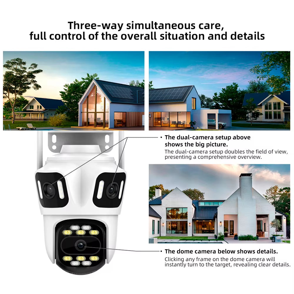 Outdoor PTZ 6K WIFI IP Triple Lens Camera with Triple Screens