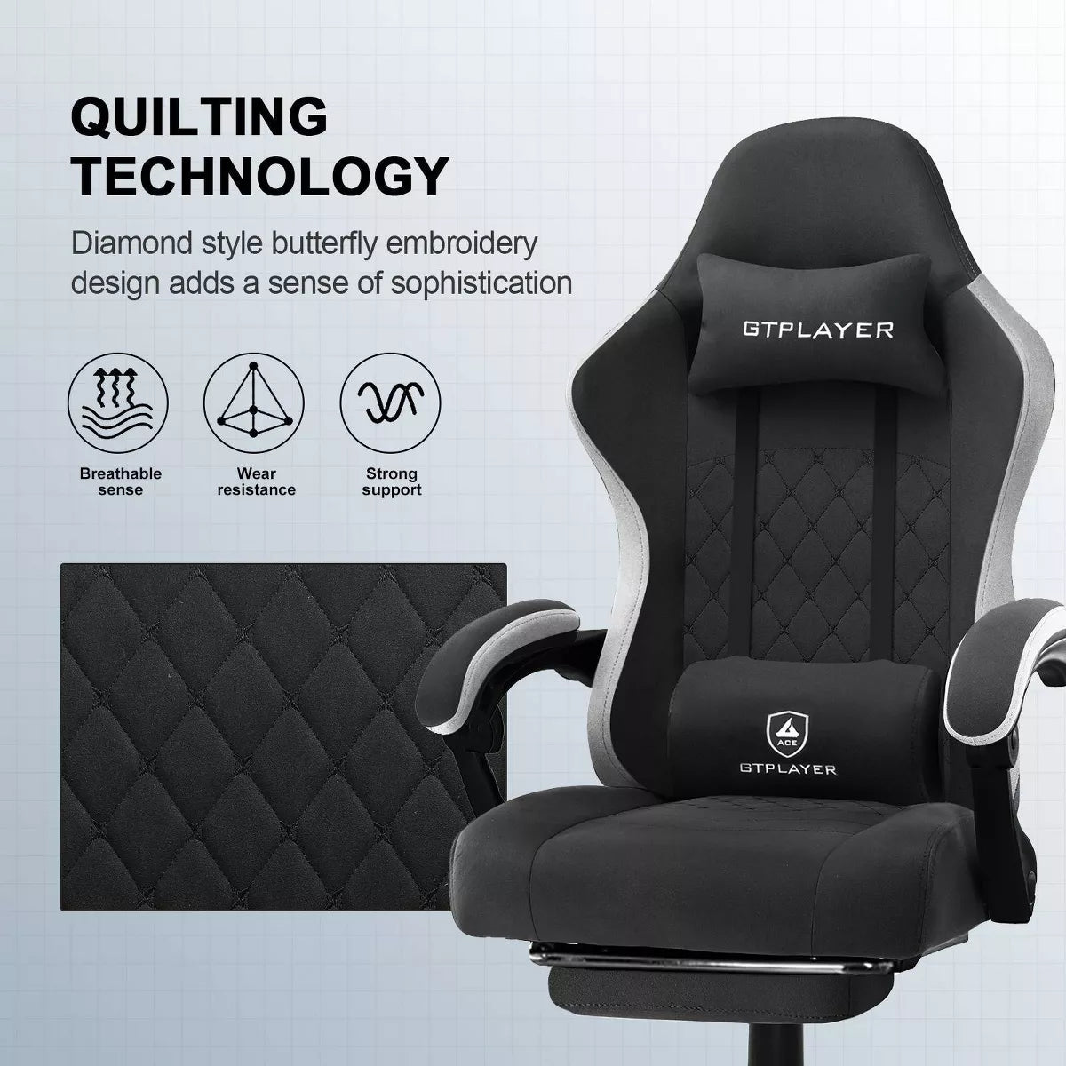 GTPLAYER Gaming Chair Fabric Linkage Armrests Ergonomic 