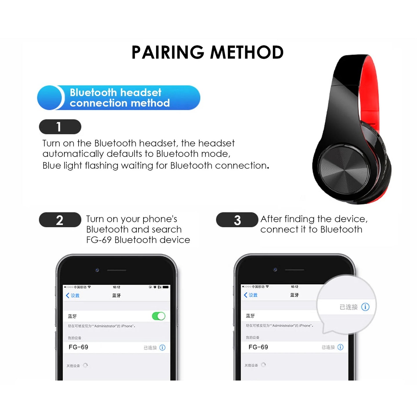 Bluetooth Headphones over Ear Wireless Noise Cancelling Headphones Foldable Stereo Earphone Super Bass Headset