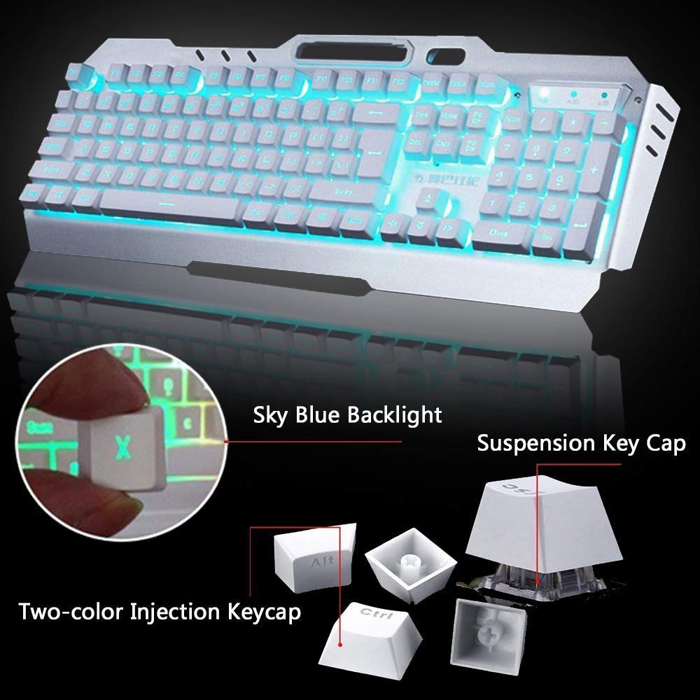 Wireless Gaming Keyboard and Mouse,Rainbow Backlit Rechargeable Keyboard Mouse with 3800mAh Battery Metal Panel,Removable Hand Rest Mechanical Feel Keyboard and 7 Color Gaming Mute Mice for PC Gamers