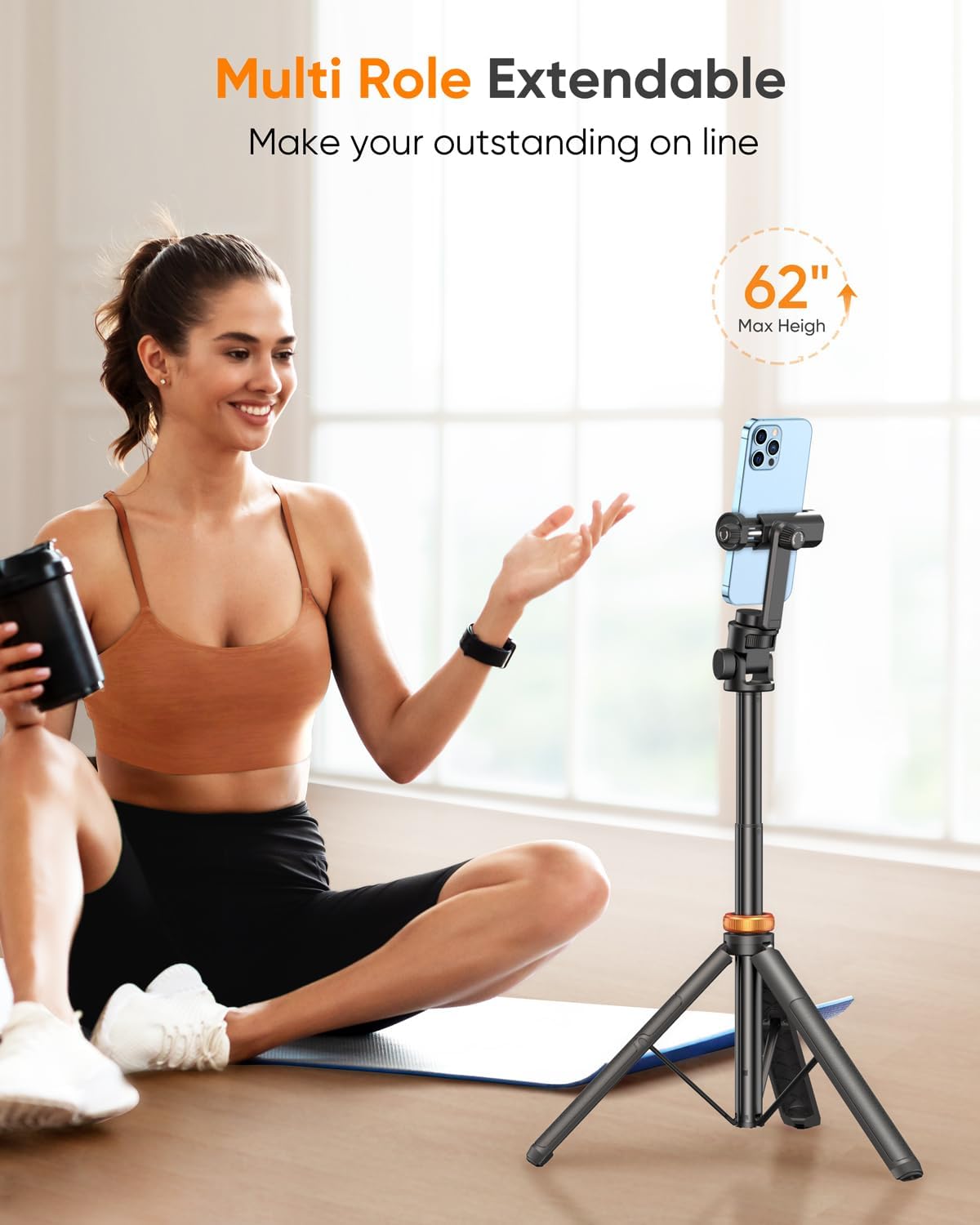EUCOS 62" Phone Tripod, Selfie Stick with Remote | Extendable Phone Stand Compatible with iPhone/Android