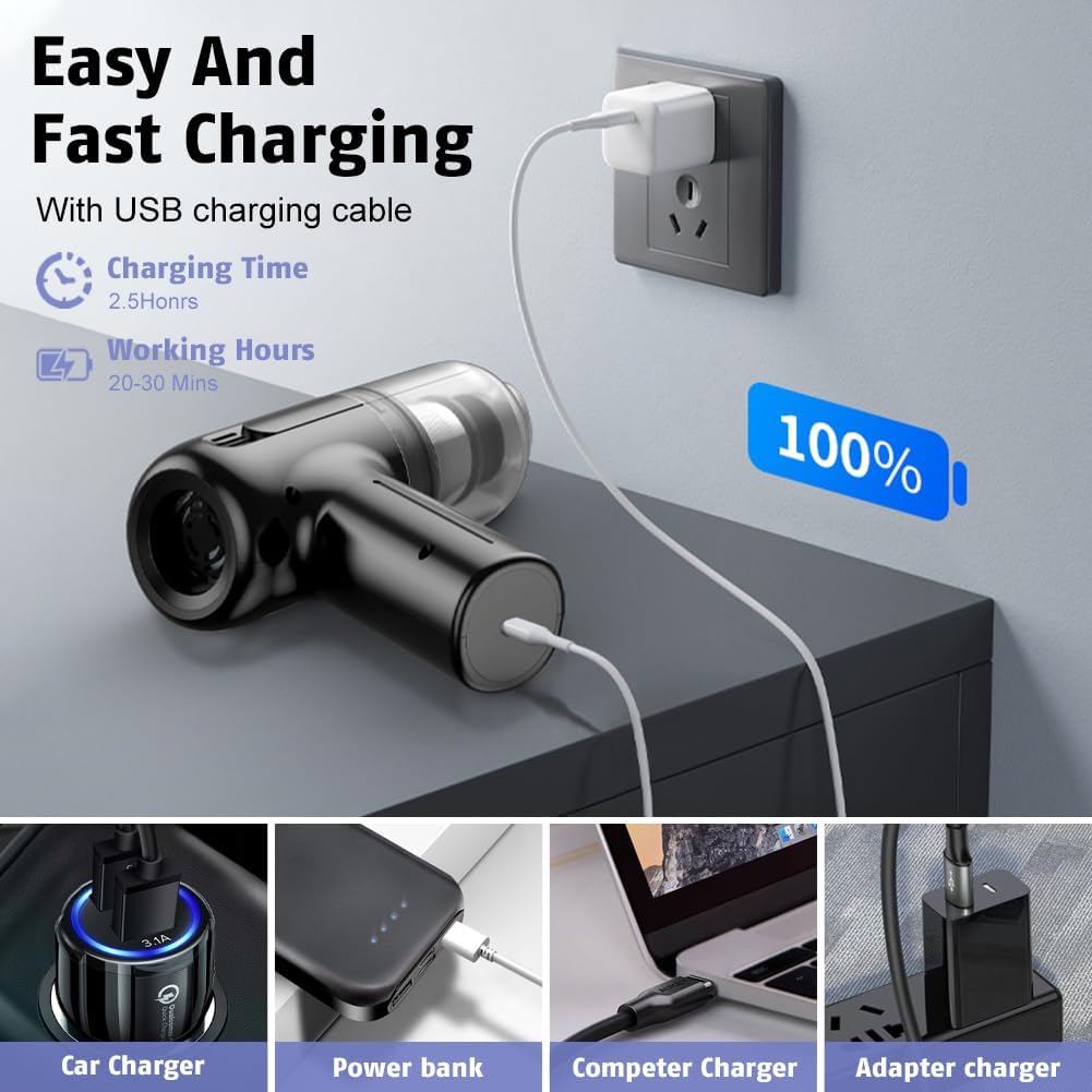 Wireless Handheld Car Vacuum Cleaner with Washable Filters for Car Home Office Pet (Black)