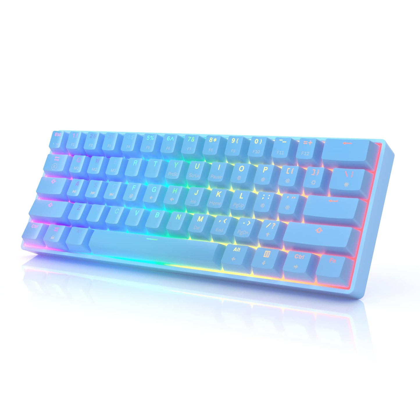 HK GAMING GK61 Mechanical Gaming Keyboard - 61 Keys Multi Color RGB Illuminated LED Backlit Wired Programmable for PC/Mac Gamer (Gateron Optical Brown, White)