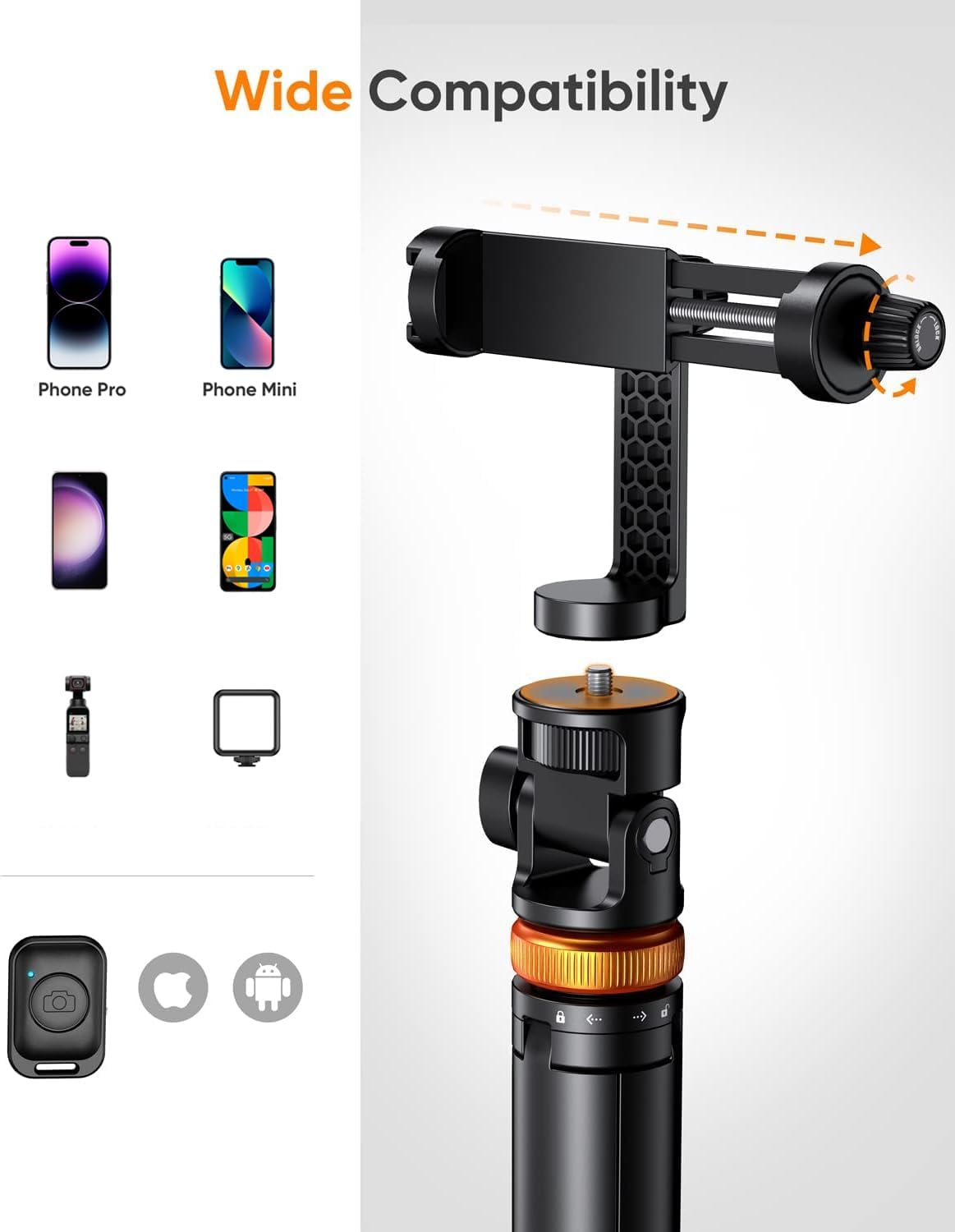 EUCOS 62" Phone Tripod, Selfie Stick with Remote | Extendable Phone Stand Compatible with iPhone/Android