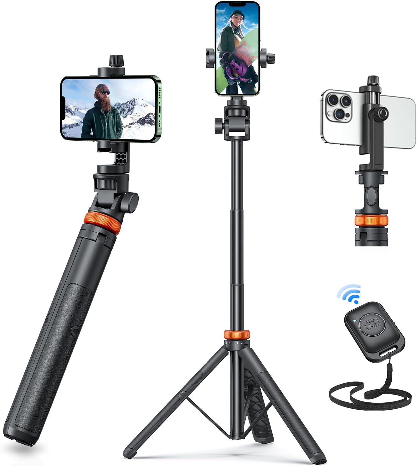 EUCOS 62" Phone Tripod, Selfie Stick with Remote | Extendable Phone Stand Compatible with iPhone/Android