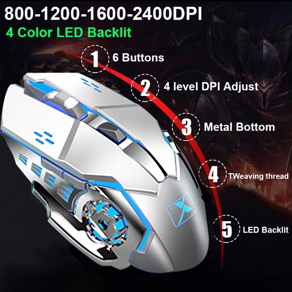 Wireless Gaming Keyboard and Mouse,Rainbow Backlit Rechargeable Keyboard Mouse with 3800mAh Battery Metal Panel,Removable Hand Rest Mechanical Feel Keyboard and 7 Color Gaming Mute Mice for PC Gamers