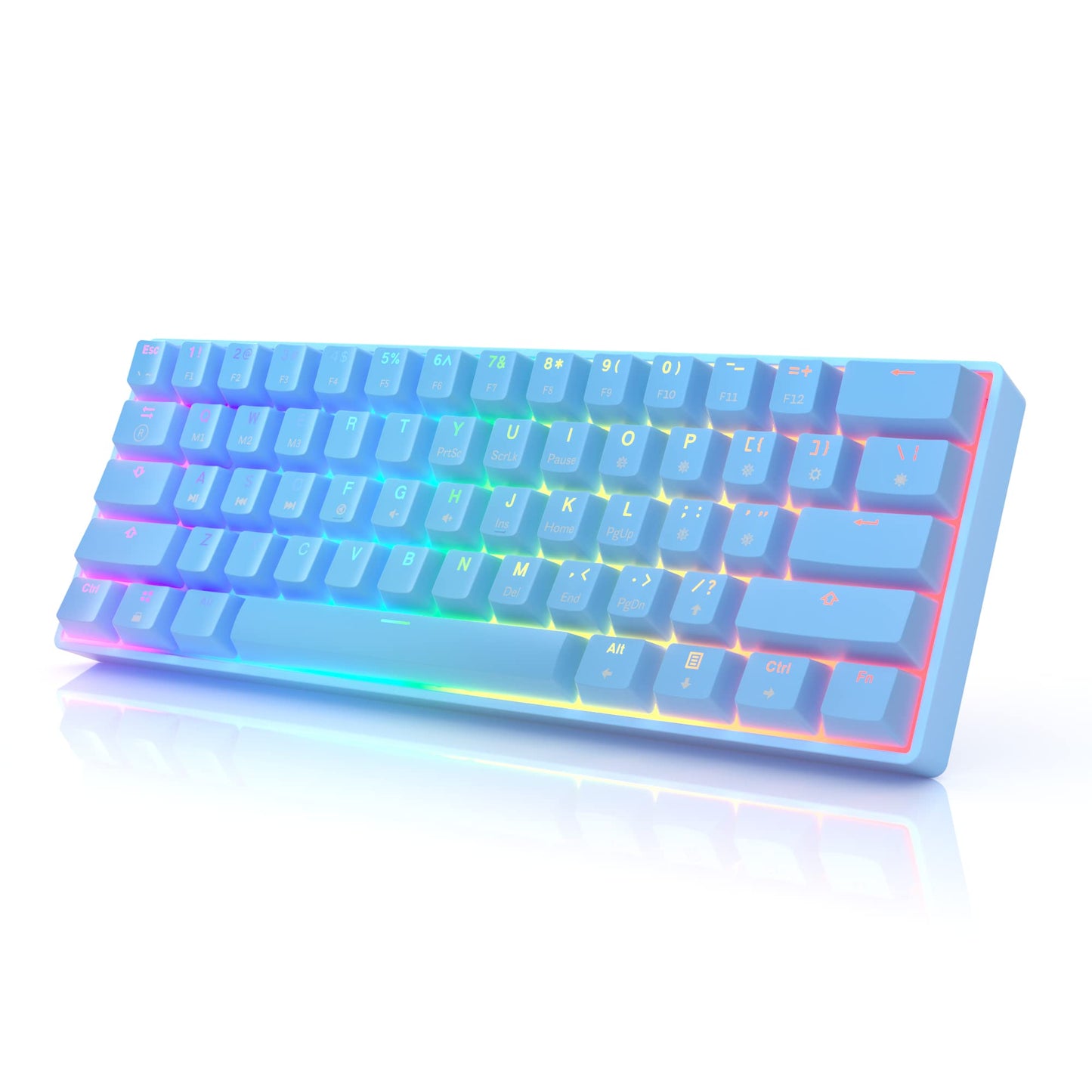 HK GAMING GK61 Mechanical Gaming Keyboard - 61 Keys Multi Color RGB Illuminated LED Backlit Wired Programmable for PC/Mac Gamer (Gateron Optical Brown, White)