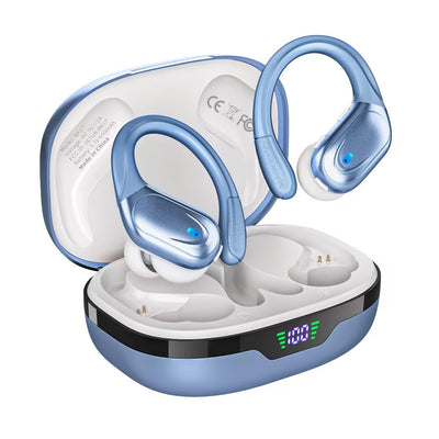 Wireless Earbuds Bluetooth 5.3 Headphones with 80H Playback, IPX7 Waterproof Over Ear Buds with LED Power Display for Sports Running Workouts (Blue)