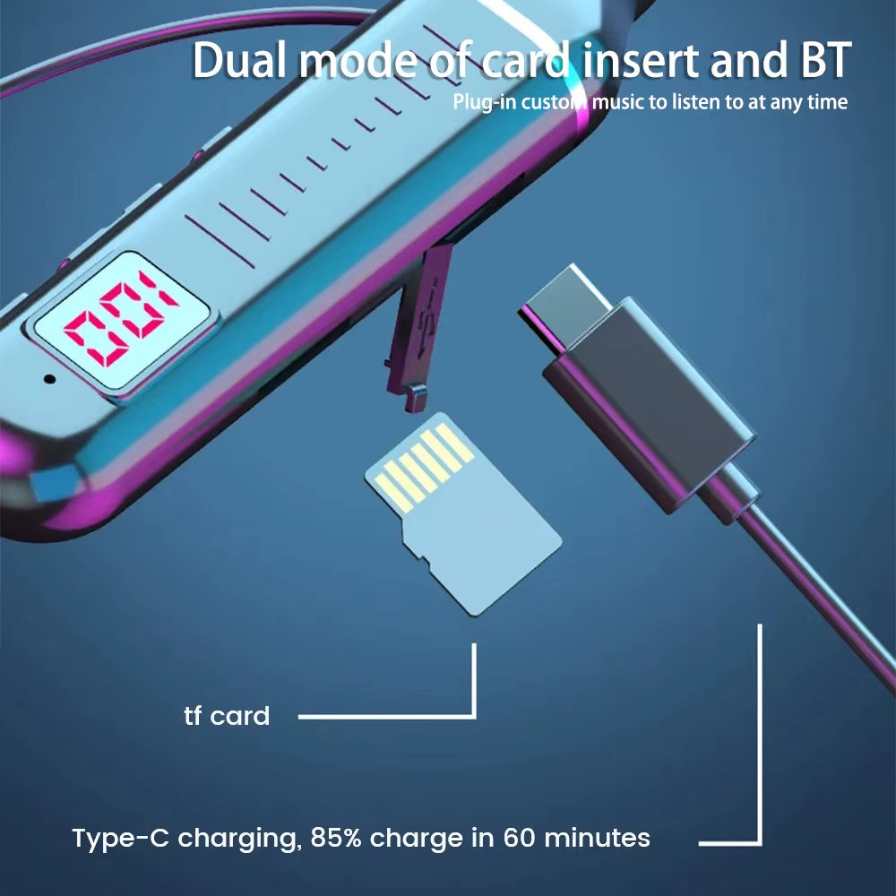 Wireless Neckband Earphone Hifi Sound Quality Bluetooth 5.3 Headphone with LED Power Display Neck Hanging Earbuds