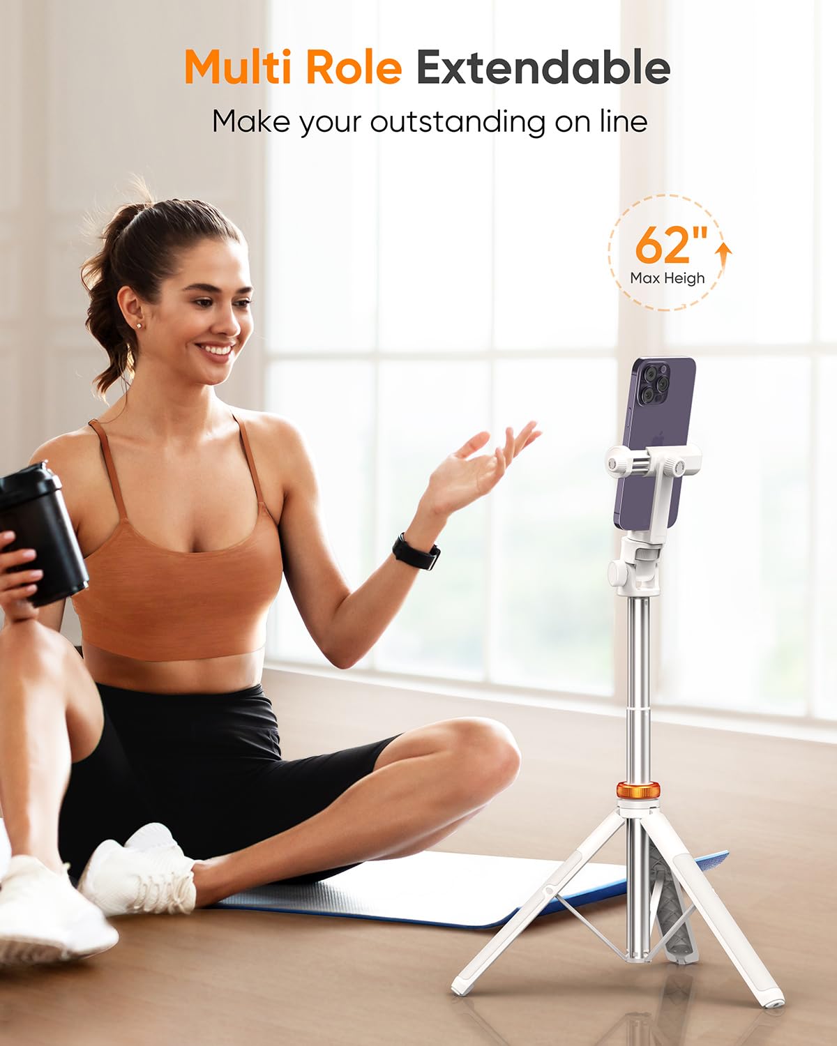 EUCOS 62" Phone Tripod, Selfie Stick with Remote | Extendable Phone Stand Compatible with iPhone/Android