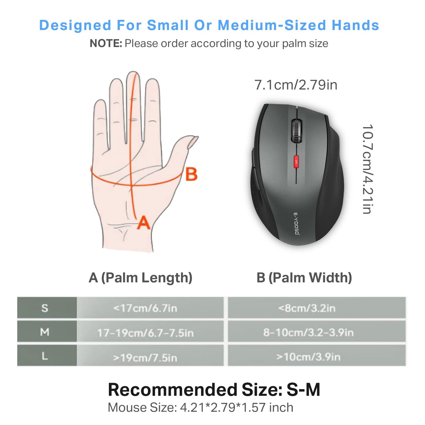 E-YOOSO Wireless Mouse for Laptop, Portable Optical Computer Mouse, 6 Buttons, Cordless 2.4GHz with USB Receiver, 5-Level 4800 DPI, 18 Months Battery Life for PC Chromebook Windows Mac