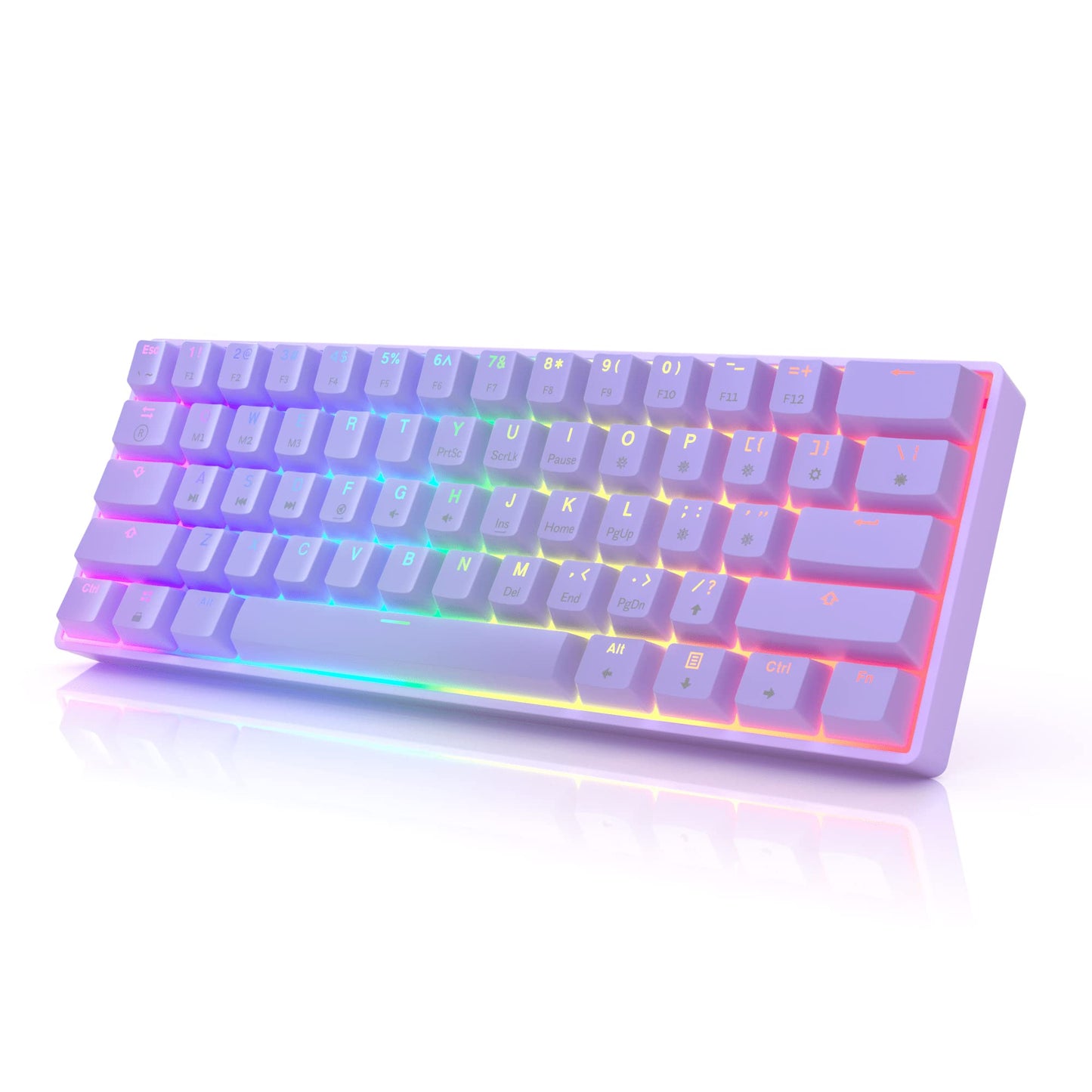 HK GAMING GK61 Mechanical Gaming Keyboard - 61 Keys Multi Color RGB Illuminated LED Backlit Wired Programmable for PC/Mac Gamer (Gateron Optical Brown, White)