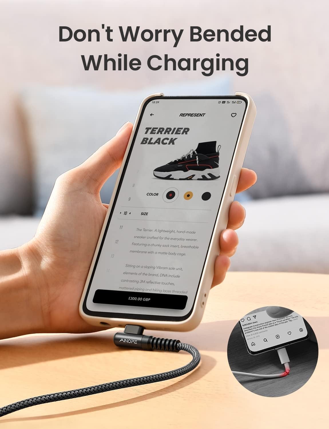 AINOPE 2-Pack Type C Charging Cable 3.1A Fast Charge, Right Angle [6.6ft+6.6ft] USB C Cable, Durable Nylon Braided Type C Charging Cable Fast Charge Compatible Galaxy S10 S9 S21, LG V30,V20,G6
