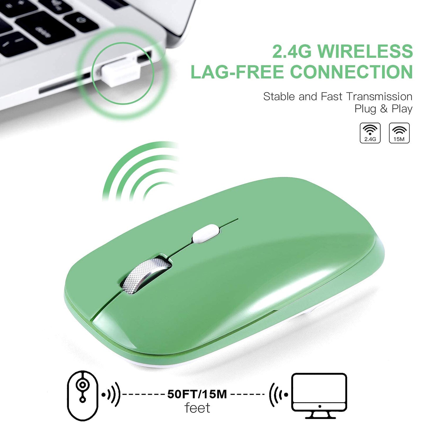 PINKCAT Wireless Flat Mouse, 2.4G Optical Mouse for Laptop, PC, Chromebook, Notebook, Especially Designed for Computer Bags (Pink)