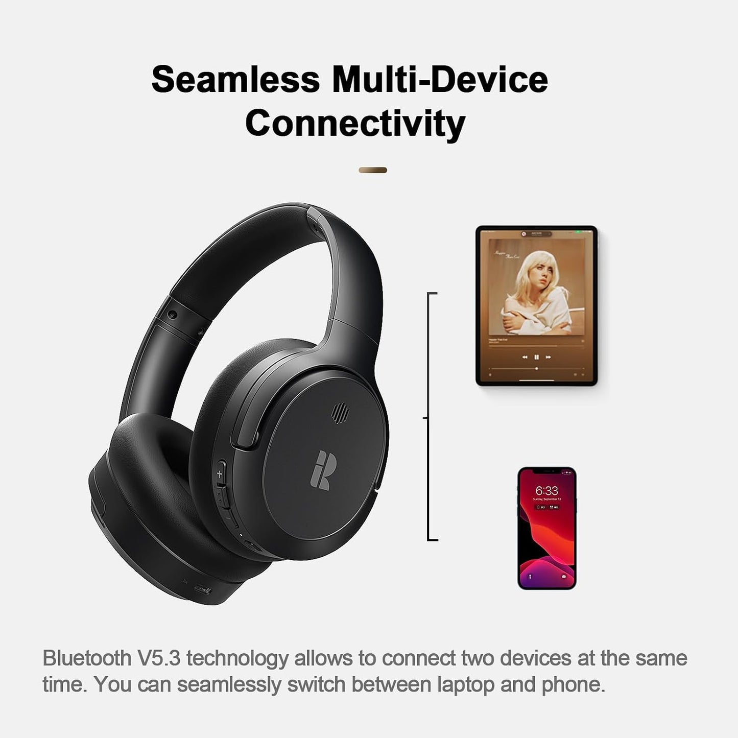 Calmbee Hybrid Active Noise Cancelling Headphones Wireless Over Ear 140Hrs