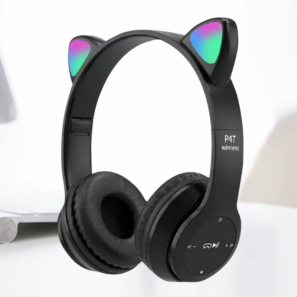 Wireless Headphones Glow Light Gaming Headset Stereo Bass Bluetooth-Compatible Helmets Sports Headphones for Kids and Adult