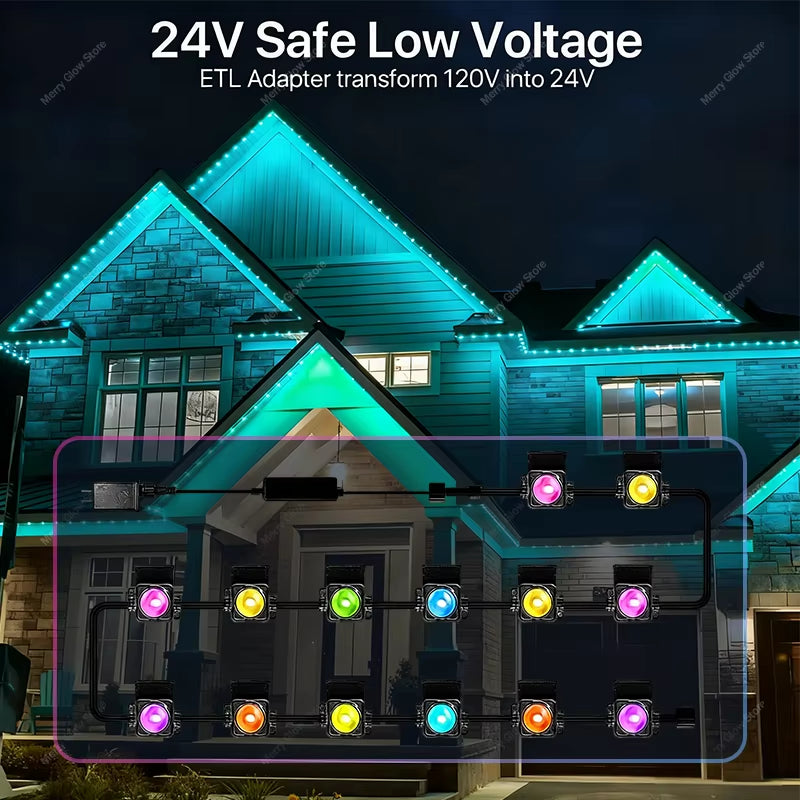 150FT Permanent Outdoor Smart RGBIC Eave Lights Multiple Scene Modes 90LED Cornice Lights for Holiday Halloween Christmas Decor