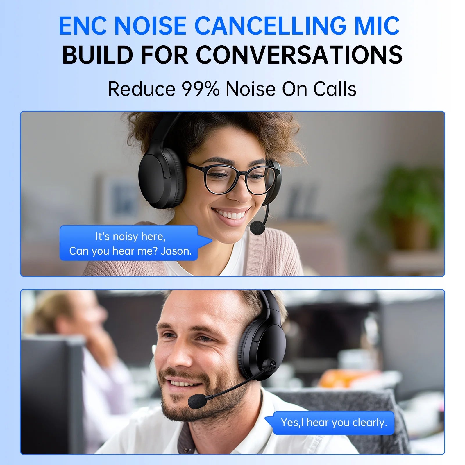 Wireless Headset with Mic AI Noise Cancelling, Black