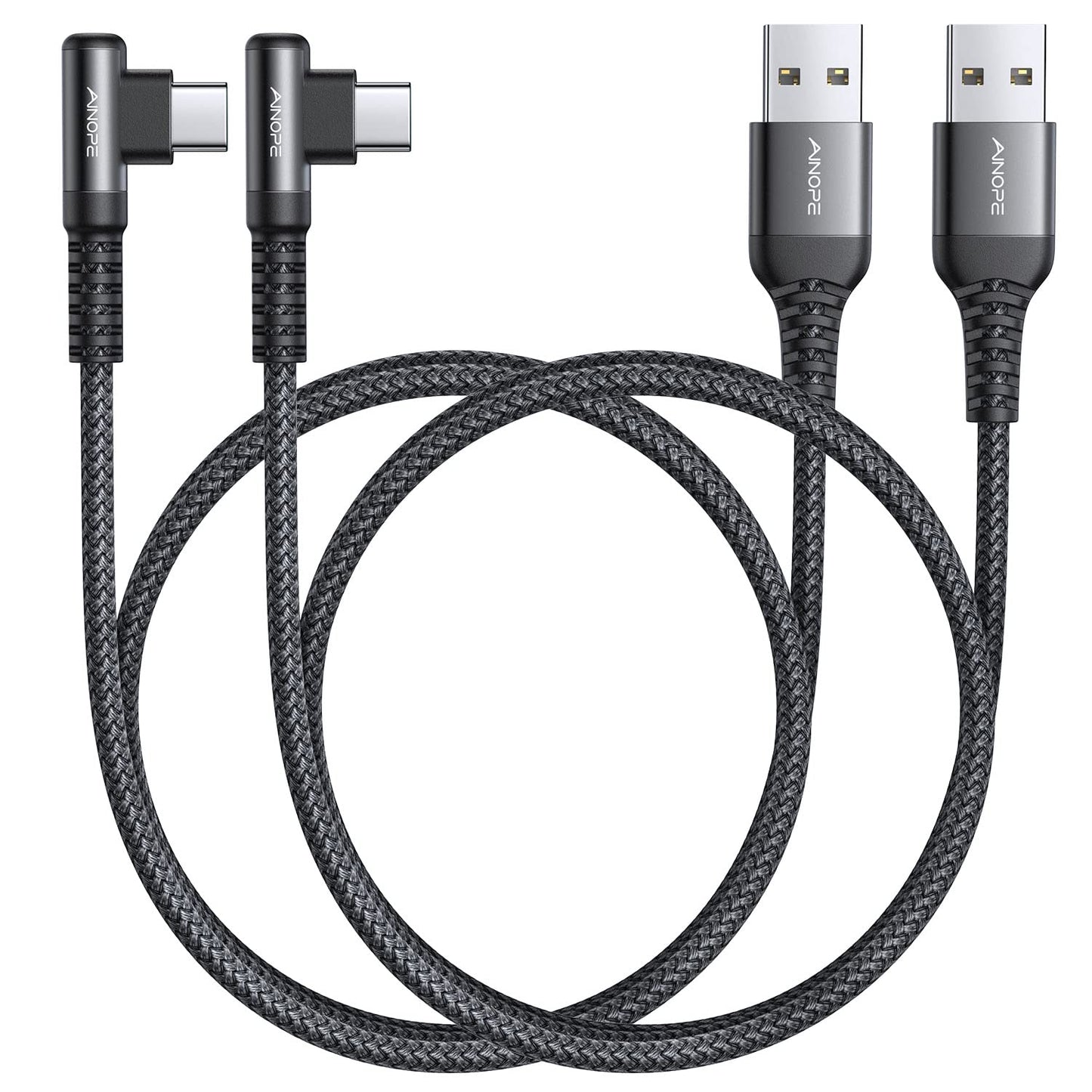 AINOPE 2-Pack Type C Charging Cable 3.1A Fast Charge, Right Angle [6.6ft+6.6ft] USB C Cable, Durable Nylon Braided Type C Charging Cable Fast Charge Compatible Galaxy S10 S9 S21, LG V30,V20,G6