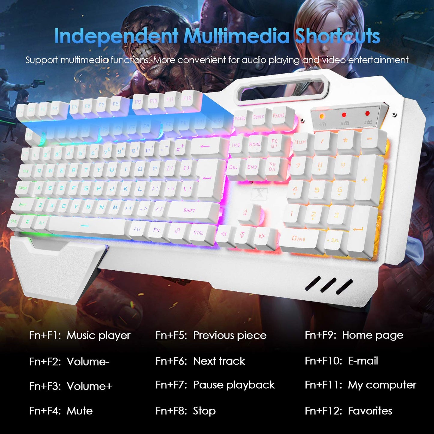 Wireless Gaming Keyboard and Mouse,Rainbow Backlit Rechargeable Keyboard Mouse with 3800mAh Battery Metal Panel,Removable Hand Rest Mechanical Feel Keyboard and 7 Color Gaming Mute Mice for PC Gamers