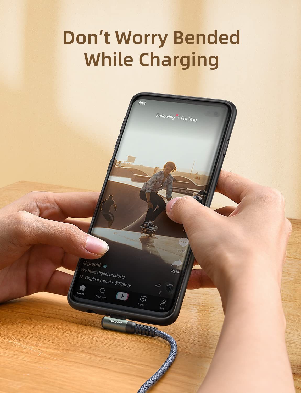 AINOPE 2-Pack Type C Charging Cable 3.1A Fast Charge, Right Angle [6.6ft+6.6ft] USB C Cable, Durable Nylon Braided Type C Charging Cable Fast Charge Compatible Galaxy S10 S9 S21, LG V30,V20,G6