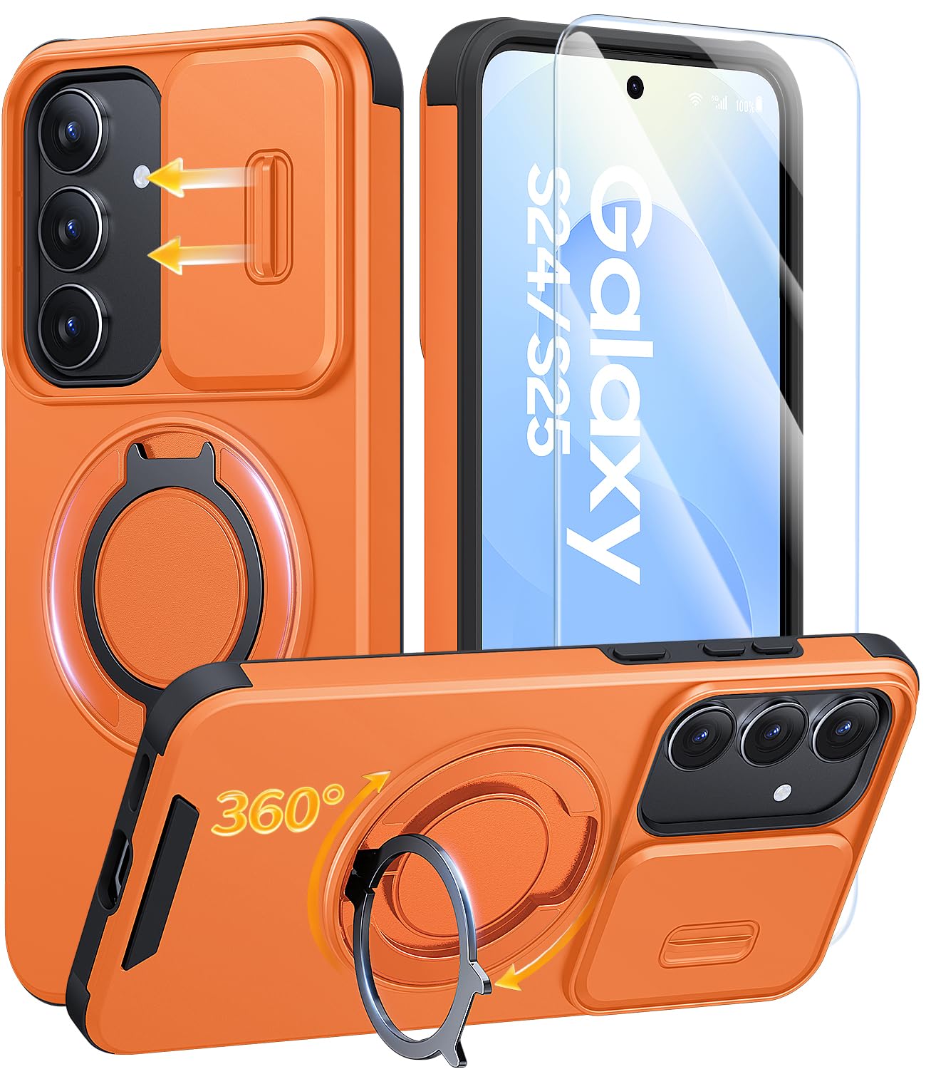 JAME for Samsung Galaxy S26 Ultra Case with Ring Stand & Slide Camera Cover | Ring Holder Kickstand, Screen Protectors, Dual-Layer Shockproof Protective, Magnetic Accessory Friendly Phone Case, Purple