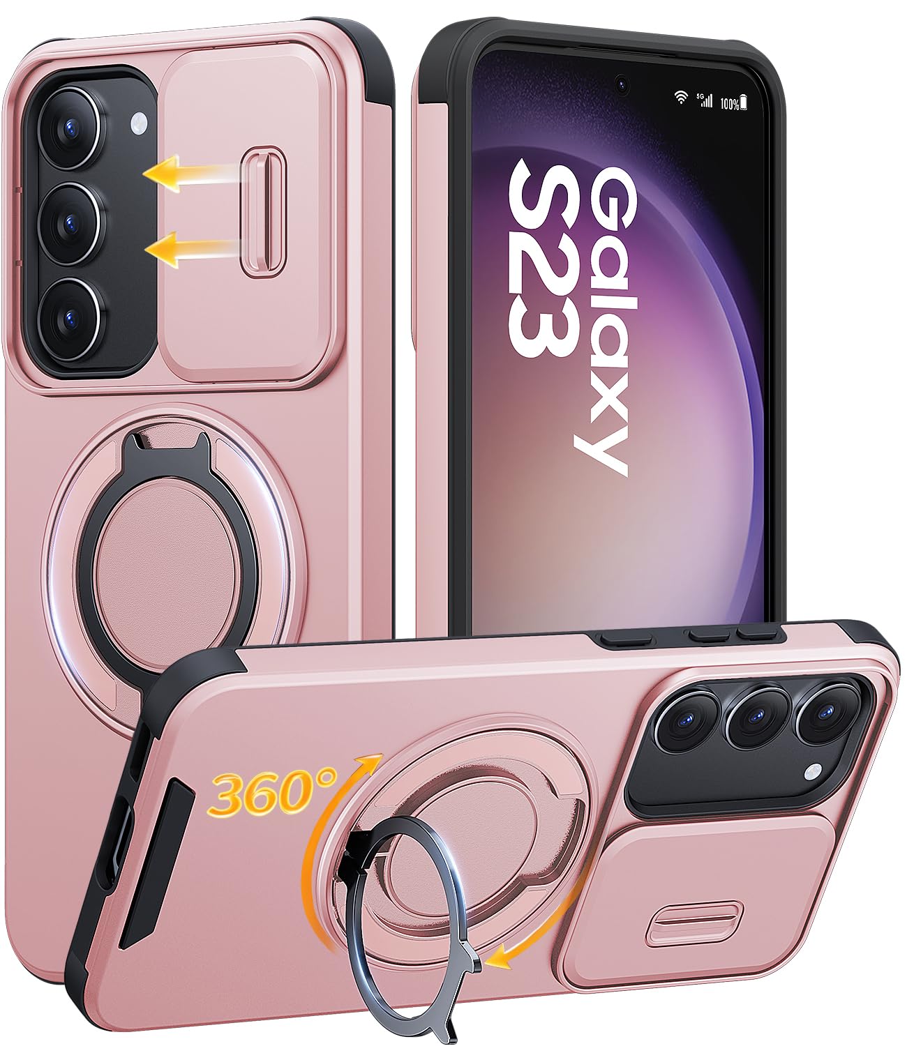 JAME for Samsung Galaxy S26 Ultra Case with Ring Stand & Slide Camera Cover | Ring Holder Kickstand, Screen Protectors, Dual-Layer Shockproof Protective, Magnetic Accessory Friendly Phone Case, Purple