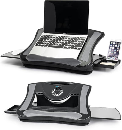 EHO Portable Lap Desk with Cushion, Detachable Mouse Pad Tray and Phone Holder, Adjustable Laptop Stand with 5 Angles, for Home, Office, Sofa, Bed