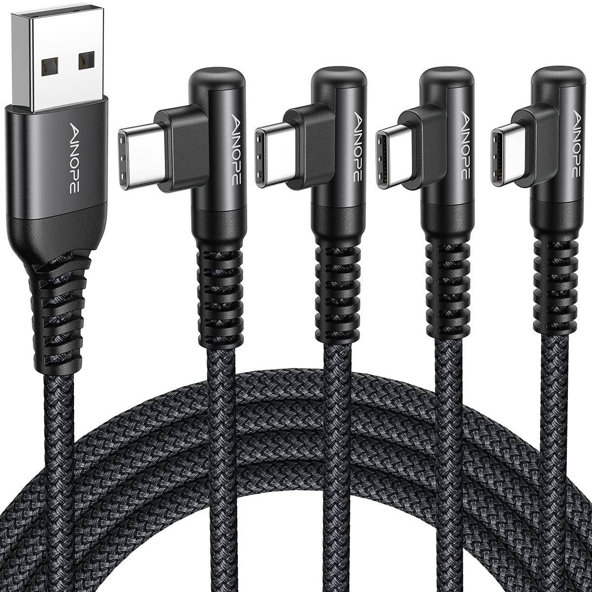 AINOPE 2-Pack Type C Charging Cable 3.1A Fast Charge, Right Angle [6.6ft+6.6ft] USB C Cable, Durable Nylon Braided Type C Charging Cable Fast Charge Compatible Galaxy S10 S9 S21, LG V30,V20,G6
