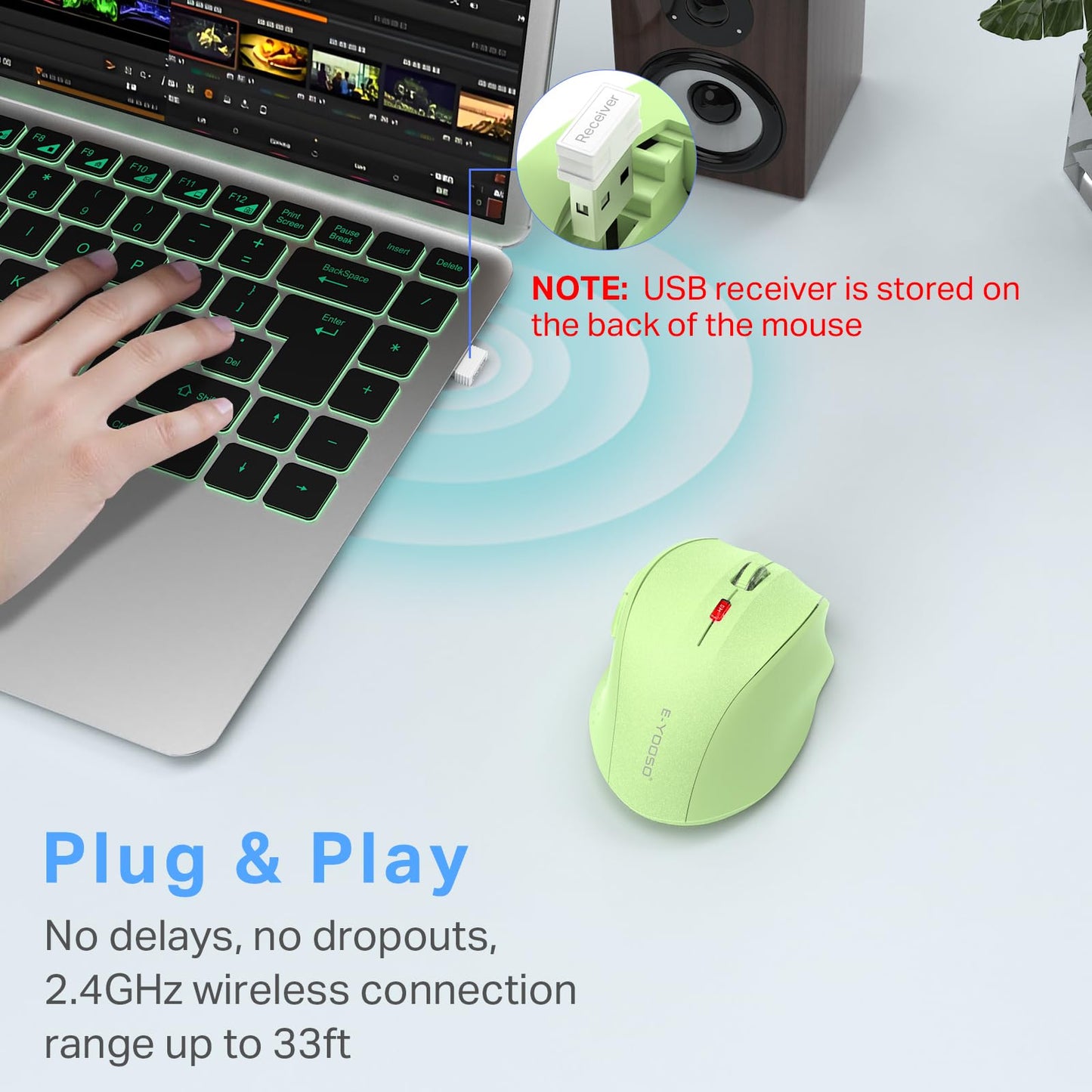 E-YOOSO Wireless Mouse for Laptop, Portable Optical Computer Mouse, 6 Buttons, Cordless 2.4GHz with USB Receiver, 5-Level 4800 DPI, 18 Months Battery Life for PC Chromebook Windows Mac