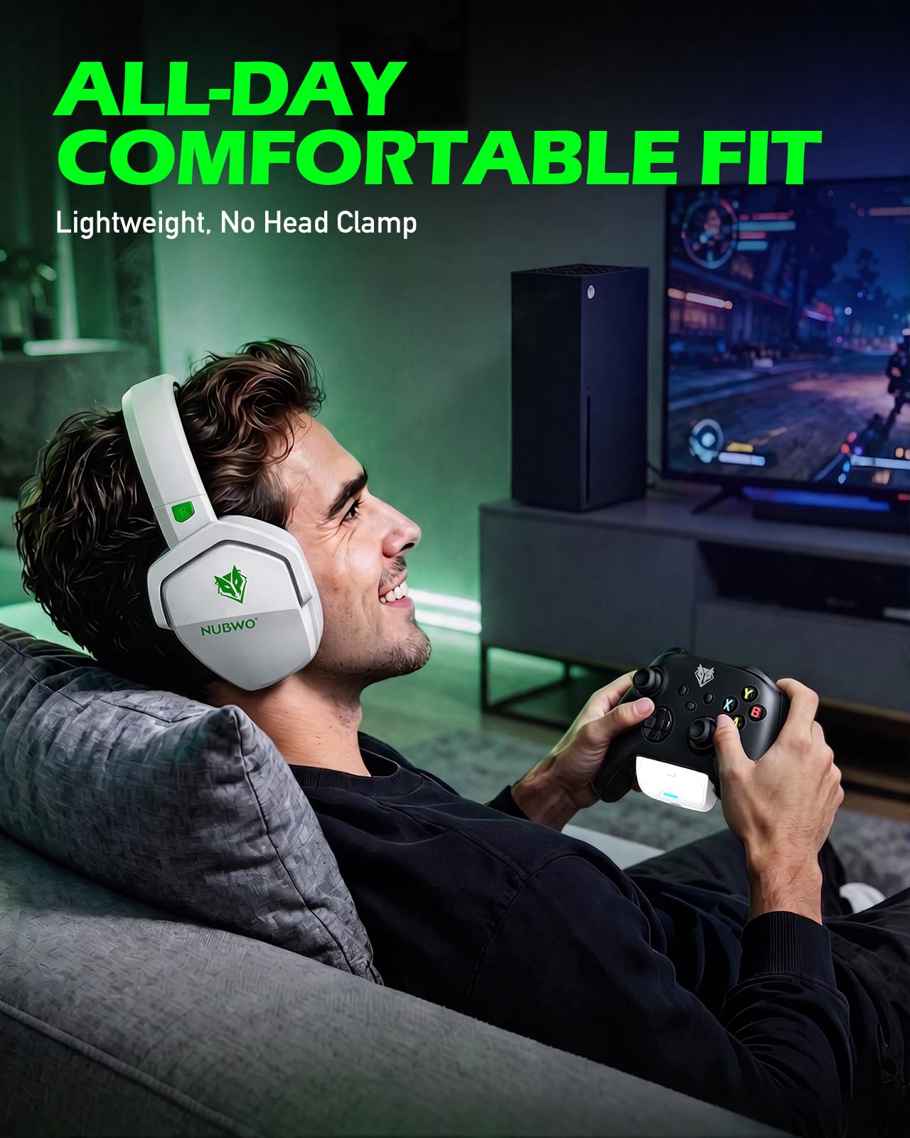 NUBWO Wireless Gaming Headset with Mic for Ps5 Ps4 PC, Zero Interference, 100-Hour Battery All-Day Play, 23ms Sync for Fortnite & Call of Duty/FPS Gamers, Triple Mode All Devices Compatible - Orange