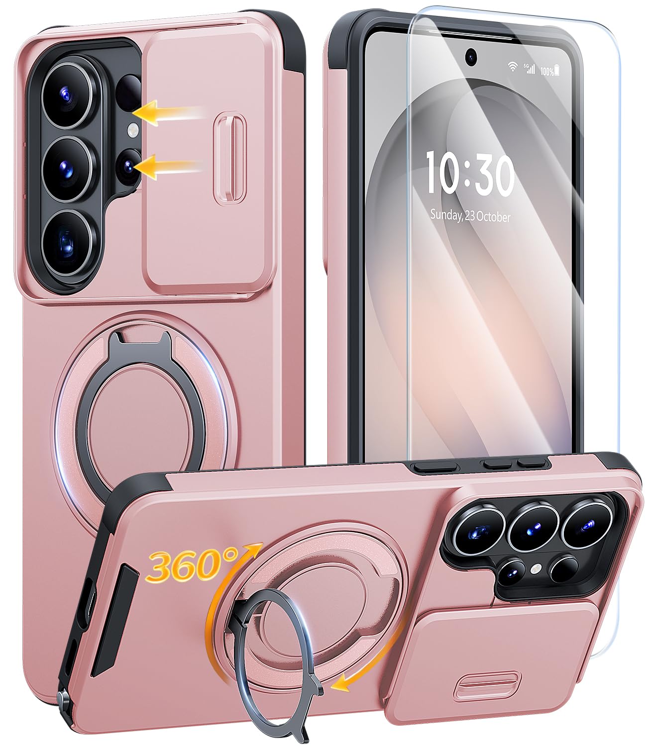 JAME for Samsung Galaxy S26 Ultra Case with Ring Stand & Slide Camera Cover | Ring Holder Kickstand, Screen Protectors, Dual-Layer Shockproof Protective, Magnetic Accessory Friendly Phone Case, Purple