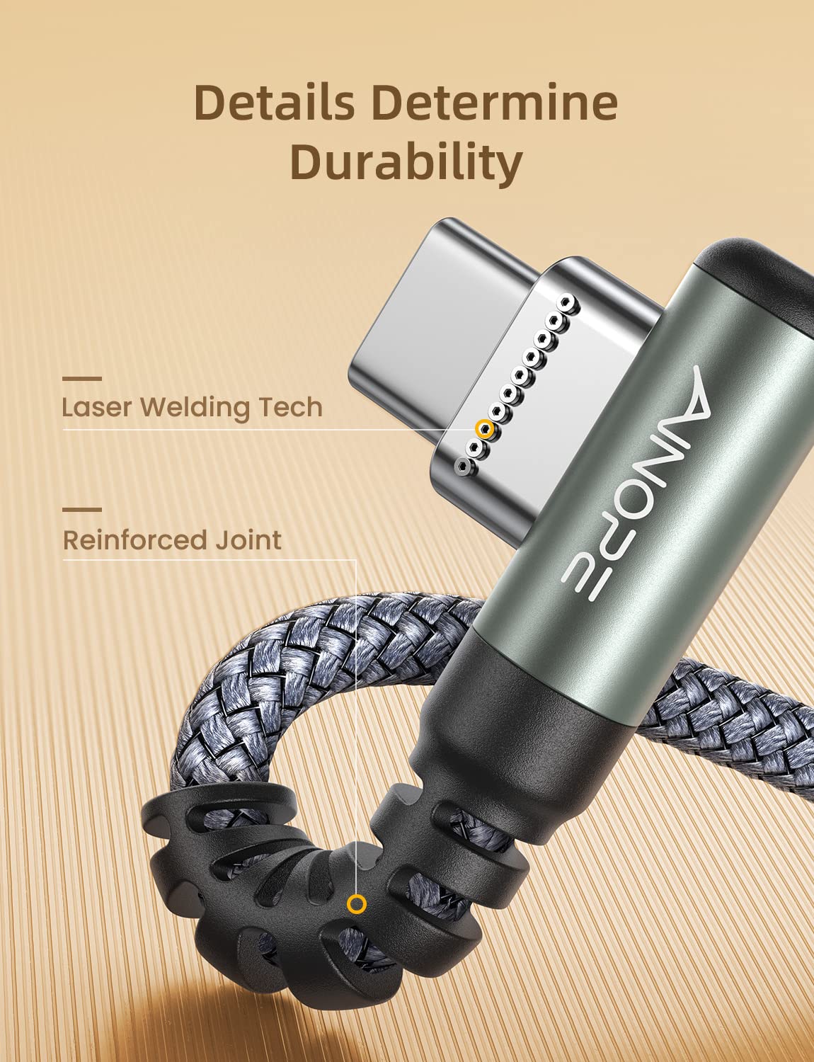 AINOPE 2-Pack Type C Charging Cable 3.1A Fast Charge, Right Angle [6.6ft+6.6ft] USB C Cable, Durable Nylon Braided Type C Charging Cable Fast Charge Compatible Galaxy S10 S9 S21, LG V30,V20,G6