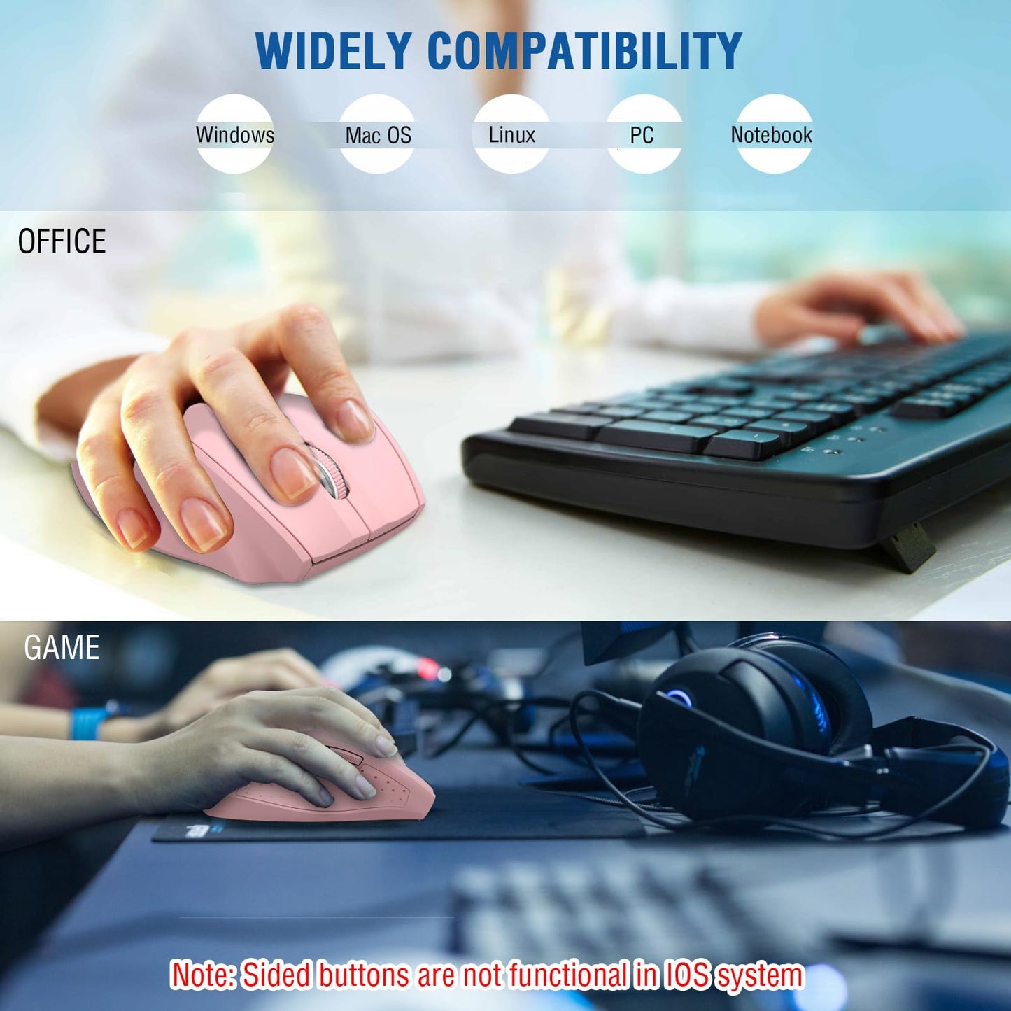 E-YOOSO Wireless Mouse for Laptop, Portable Optical Computer Mouse, 6 Buttons, Cordless 2.4GHz with USB Receiver, 5-Level 4800 DPI, 18 Months Battery Life for PC Chromebook Windows Mac