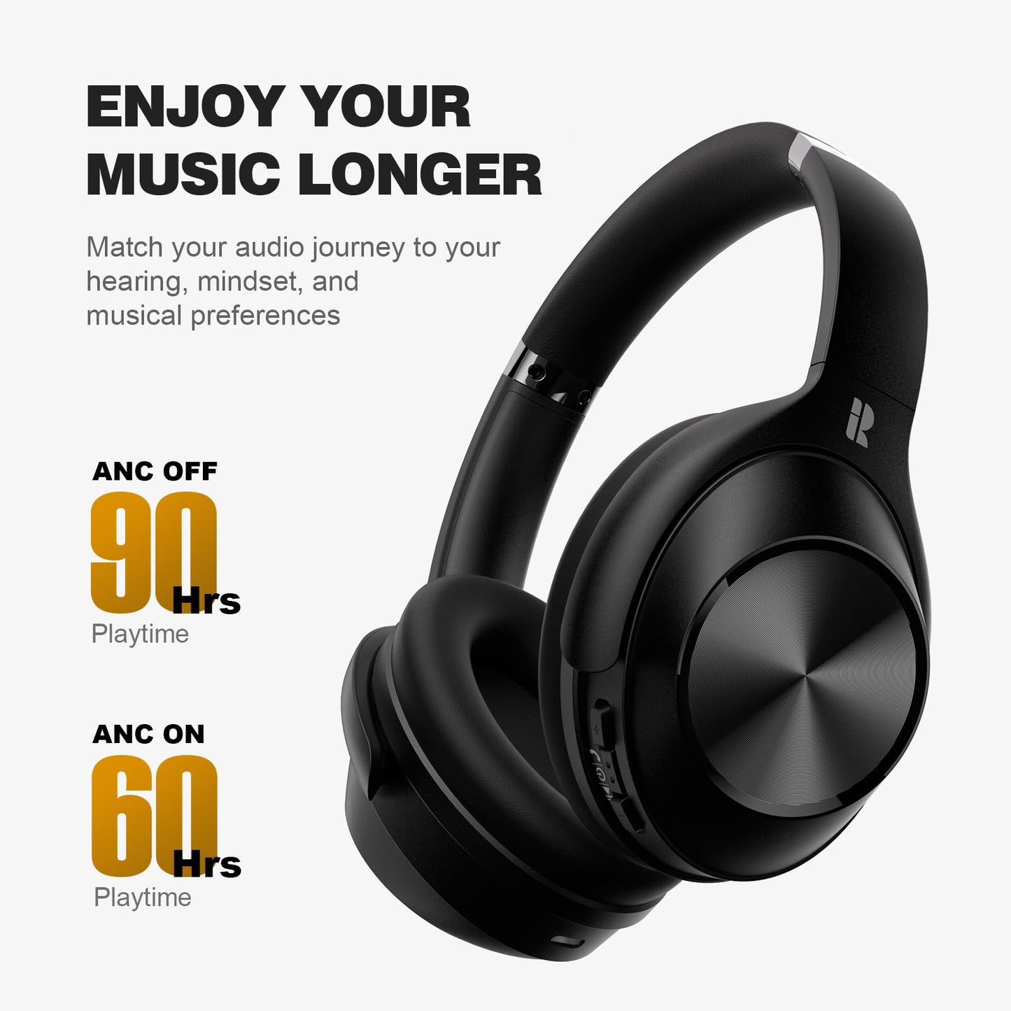 Calmbee Hybrid Active Noise Cancelling Headphones Wireless Over Ear 140Hrs