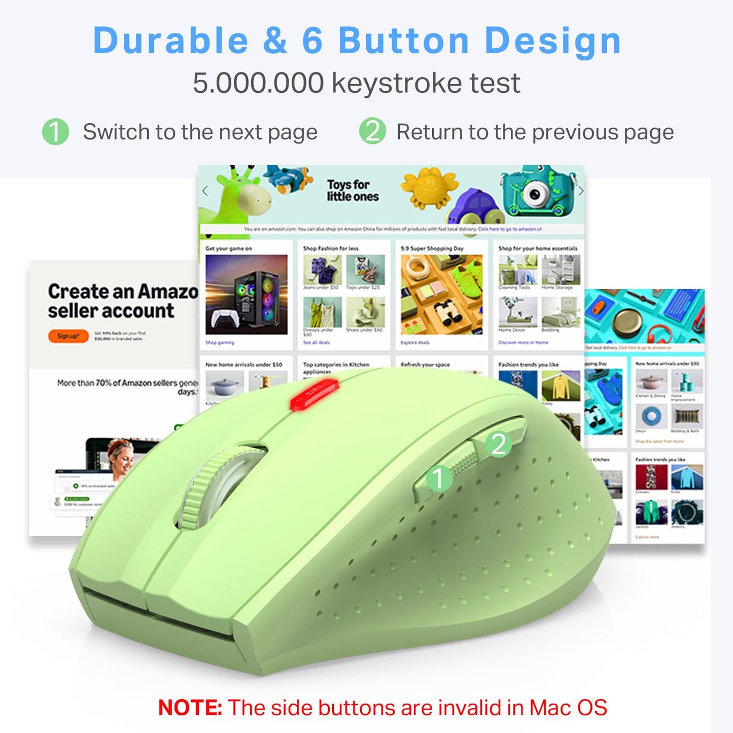 E-YOOSO Wireless Mouse for Laptop, Portable Optical Computer Mouse, 6 Buttons, Cordless 2.4GHz with USB Receiver, 5-Level 4800 DPI, 18 Months Battery Life for PC Chromebook Windows Mac