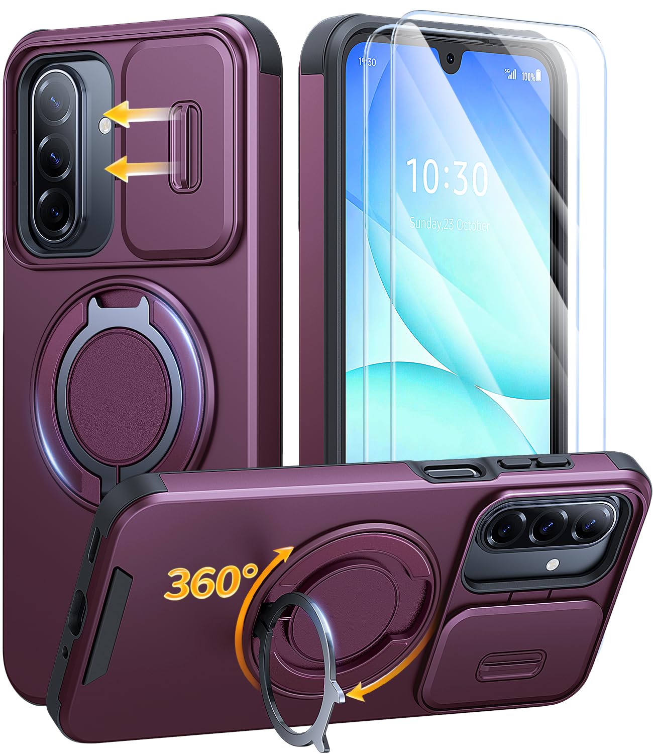 JAME for Samsung Galaxy S26 Ultra Case with Ring Stand & Slide Camera Cover | Ring Holder Kickstand, Screen Protectors, Dual-Layer Shockproof Protective, Magnetic Accessory Friendly Phone Case, Purple