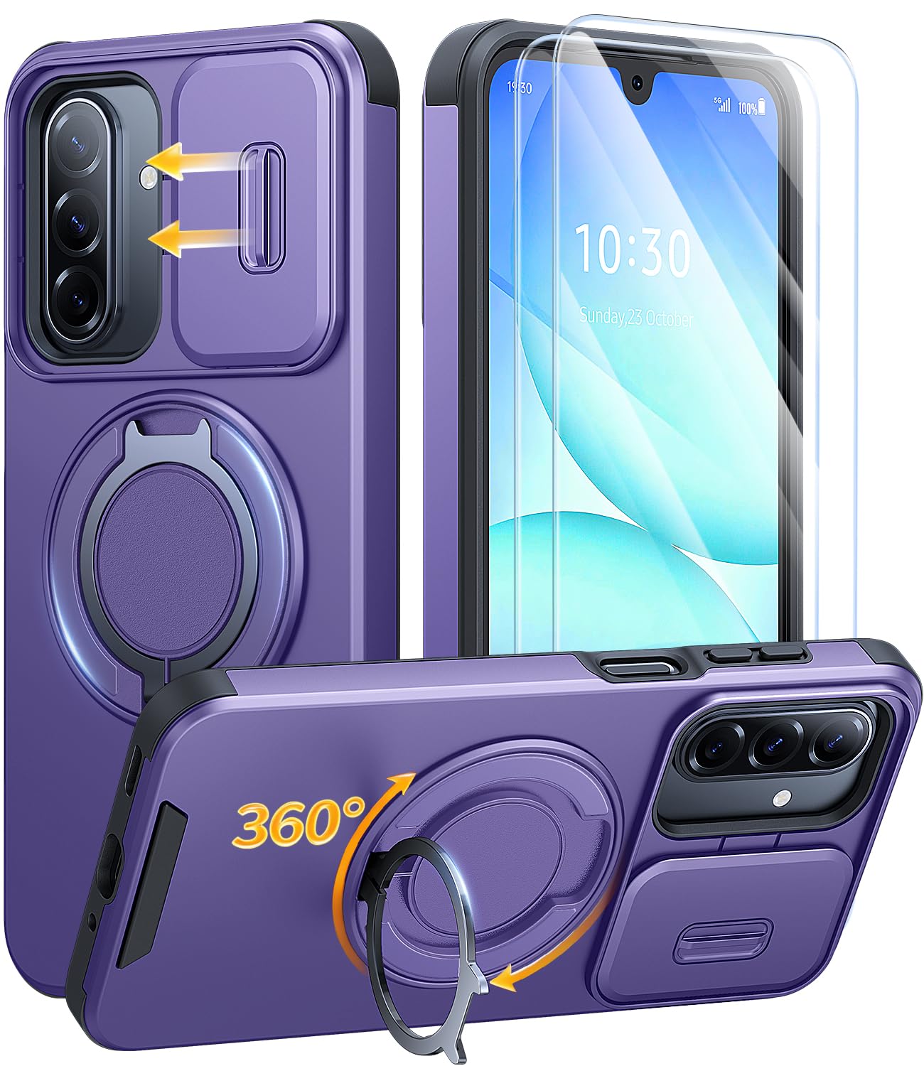 JAME for Samsung Galaxy S26 Ultra Case with Ring Stand & Slide Camera Cover | Ring Holder Kickstand, Screen Protectors, Dual-Layer Shockproof Protective, Magnetic Accessory Friendly Phone Case, Purple