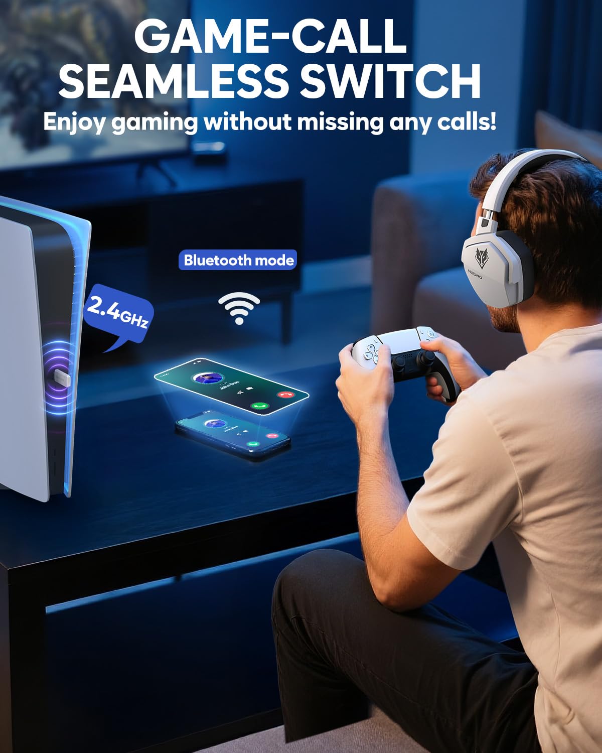 NUBWO Wireless Gaming Headset with Mic for Ps5 Ps4 PC, Zero Interference, 100-Hour Battery All-Day Play, 23ms Sync for Fortnite & Call of Duty/FPS Gamers, Triple Mode All Devices Compatible - Orange