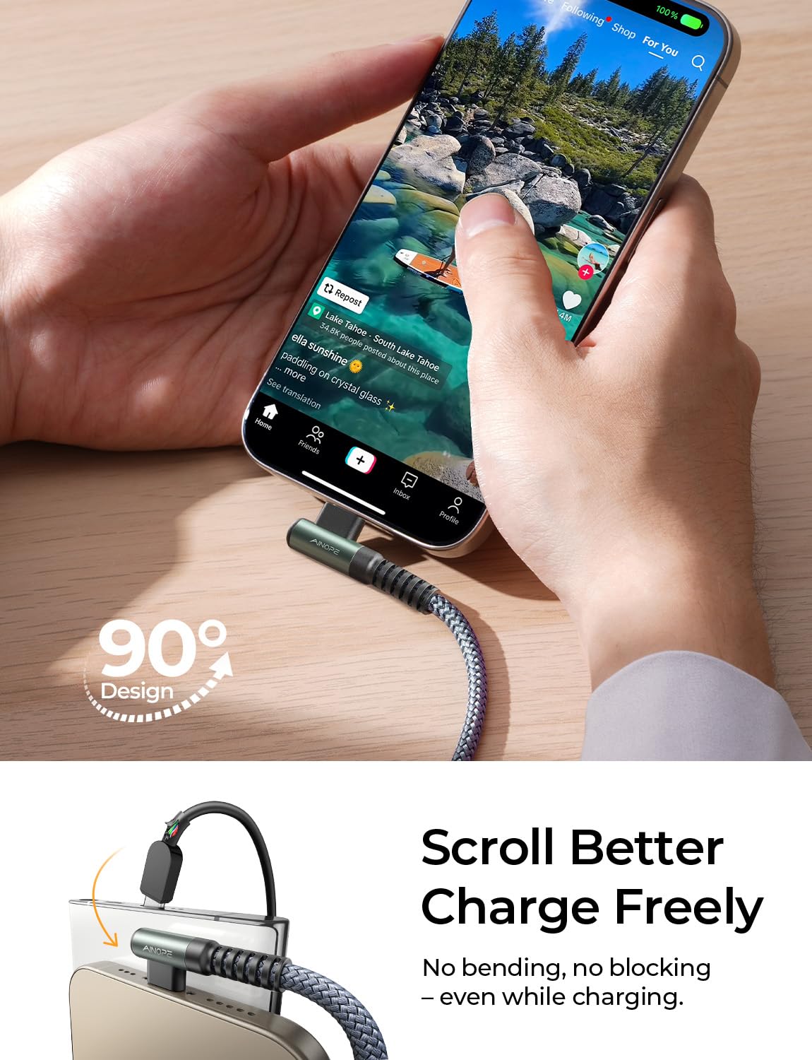 AINOPE 2-Pack Type C Charging Cable 3.1A Fast Charge, Right Angle [6.6ft+6.6ft] USB C Cable, Durable Nylon Braided Type C Charging Cable Fast Charge Compatible Galaxy S10 S9 S21, LG V30,V20,G6