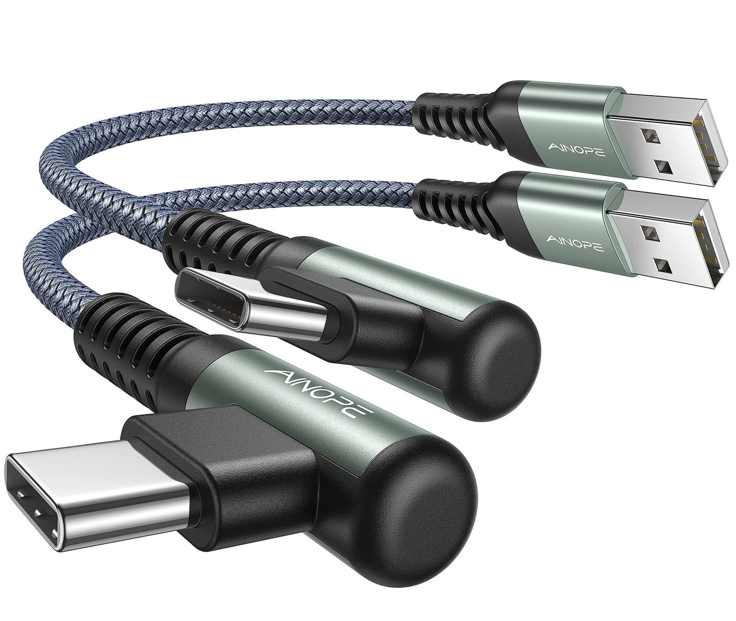 AINOPE 2-Pack Type C Charging Cable 3.1A Fast Charge, Right Angle [6.6ft+6.6ft] USB C Cable, Durable Nylon Braided Type C Charging Cable Fast Charge Compatible Galaxy S10 S9 S21, LG V30,V20,G6