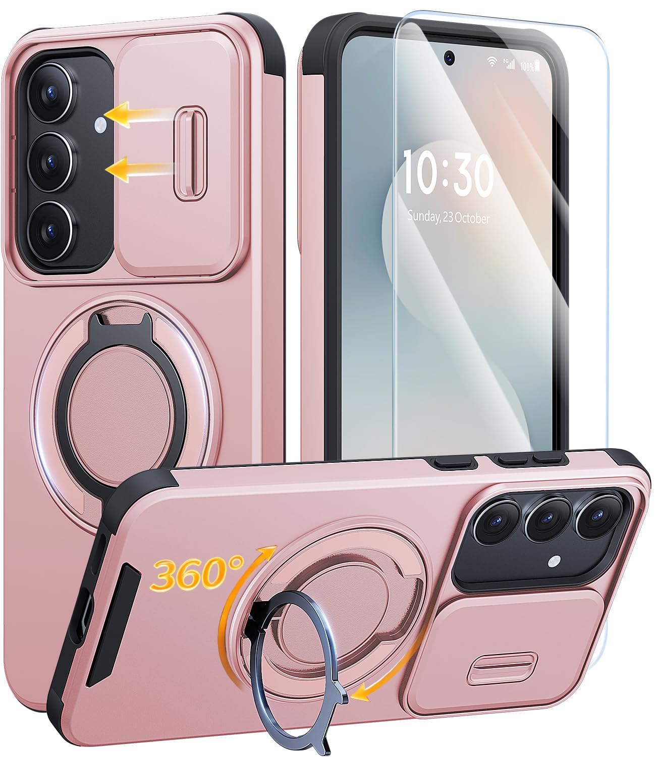 JAME for Samsung Galaxy S26 Ultra Case with Ring Stand & Slide Camera Cover | Ring Holder Kickstand, Screen Protectors, Dual-Layer Shockproof Protective, Magnetic Accessory Friendly Phone Case, Purple