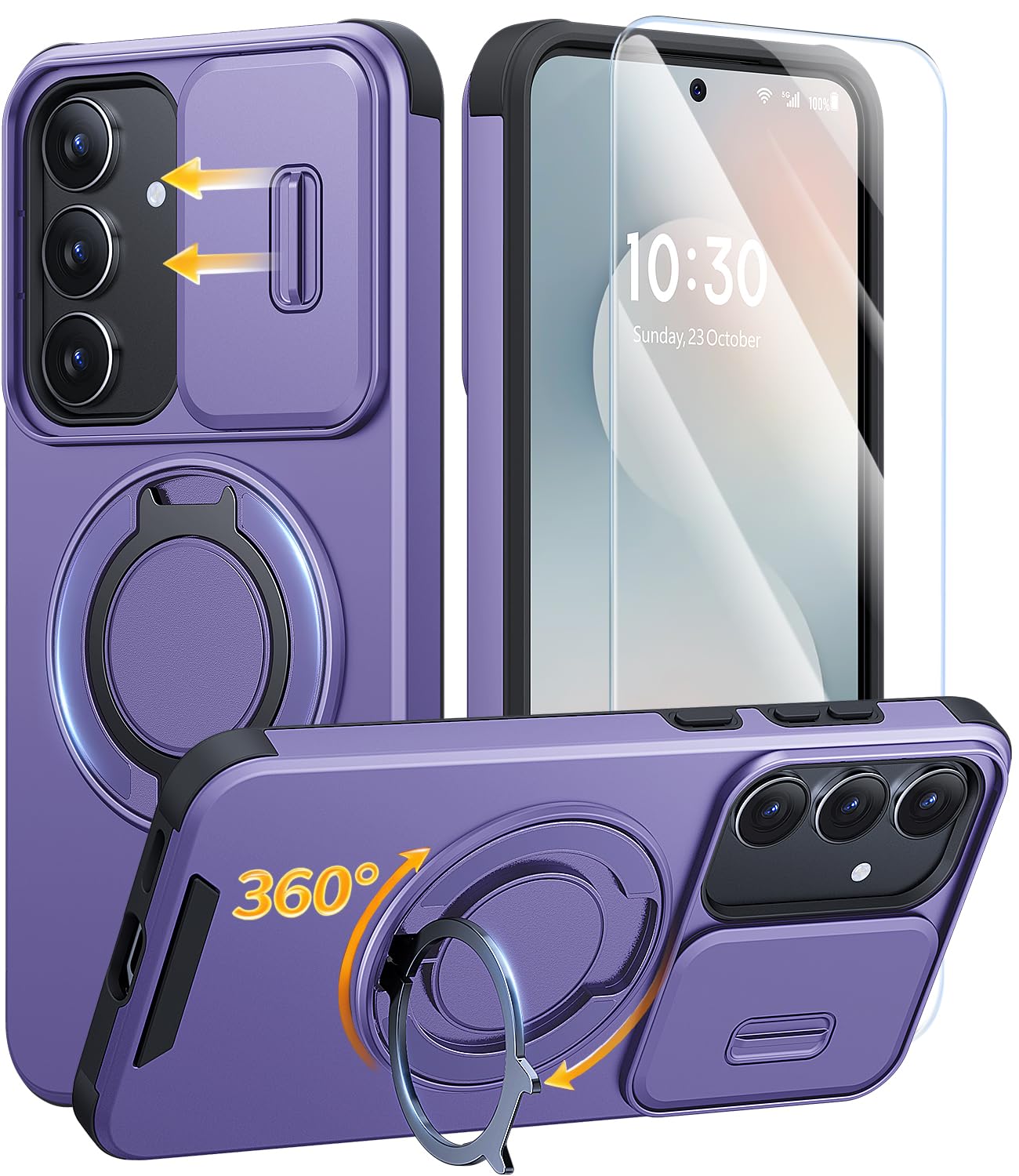 JAME for Samsung Galaxy S26 Ultra Case with Ring Stand & Slide Camera Cover | Ring Holder Kickstand, Screen Protectors, Dual-Layer Shockproof Protective, Magnetic Accessory Friendly Phone Case, Purple