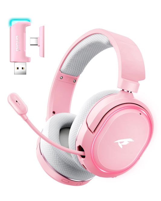 Wireless Gaming Headset for PC PS5 PS4 Mac Switch 7.1 Surround Sound 100-Hr | 2.4Ghz USB Gaming Headphones, Bluetooth 5.4 & Type-C, Noise Canceling Mic, RGB Light, Ideal for FPS, RPG Gamers, Not for Xbox