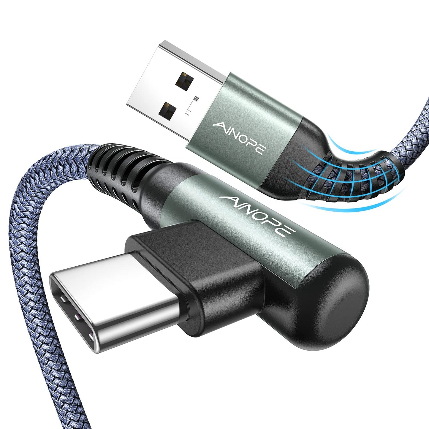 AINOPE 2-Pack Type C Charging Cable 3.1A Fast Charge, Right Angle [6.6ft+6.6ft] USB C Cable, Durable Nylon Braided Type C Charging Cable Fast Charge Compatible Galaxy S10 S9 S21, LG V30,V20,G6