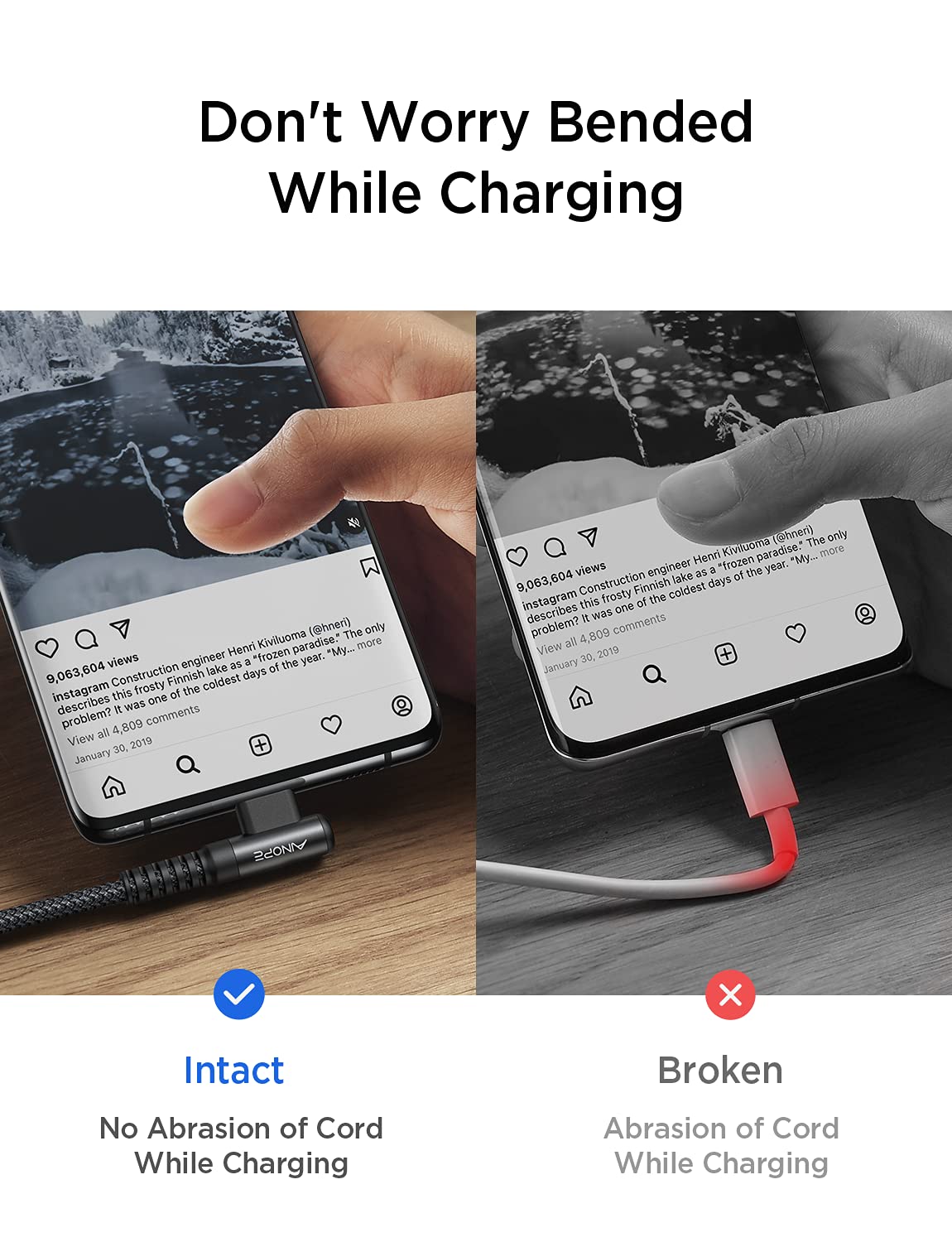 AINOPE USB C to USB C Cable (60W 2Pack 6.6ft) C to C Cable Fast Charging