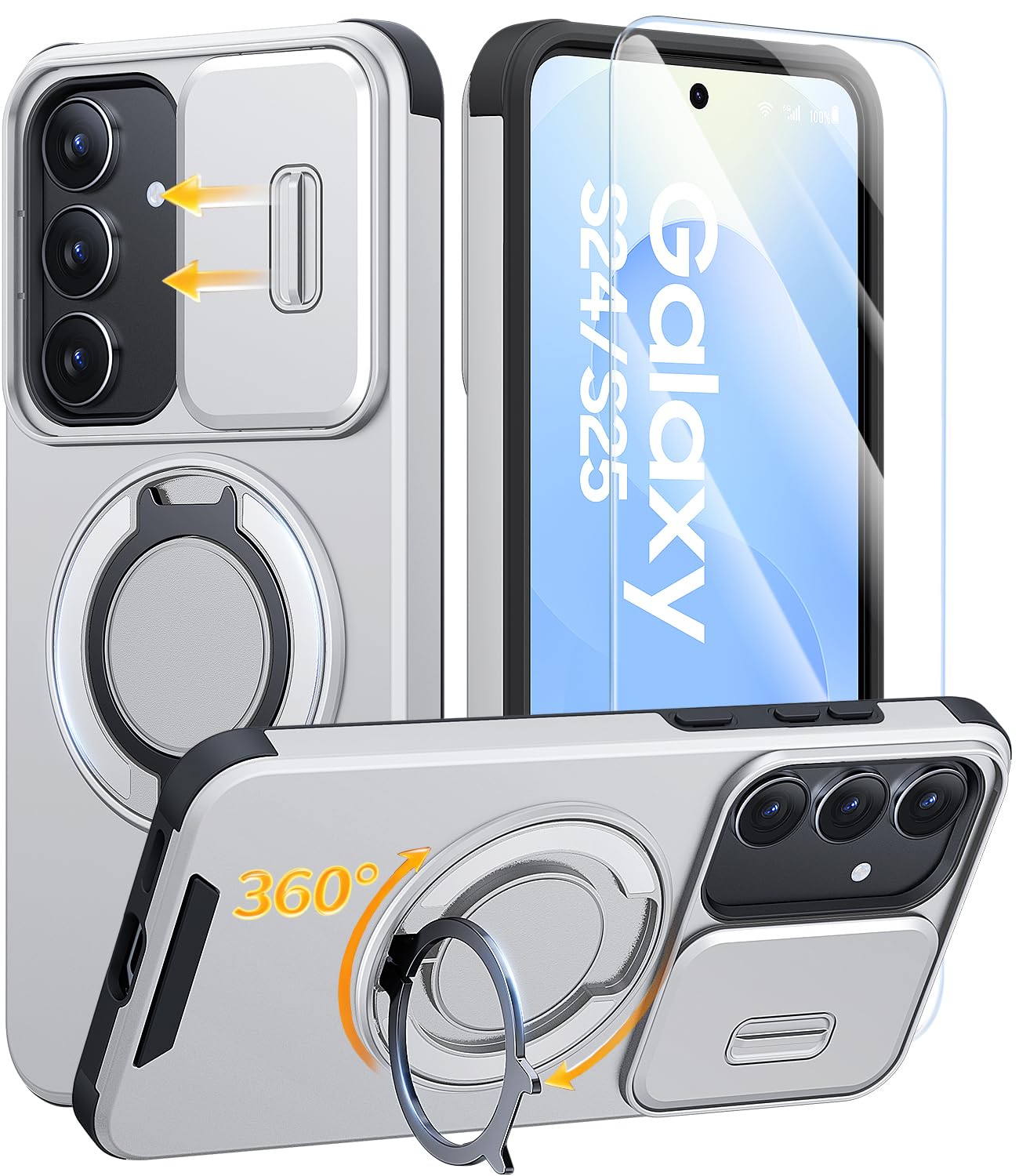 JAME for Samsung Galaxy S26 Ultra Case with Ring Stand & Slide Camera Cover | Ring Holder Kickstand, Screen Protectors, Dual-Layer Shockproof Protective, Magnetic Accessory Friendly Phone Case, Purple